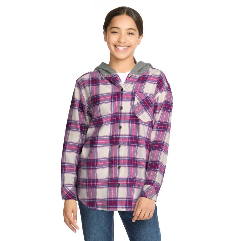 NWT Roxy Youth Girls Flannel Plaid Button Down Hoodie